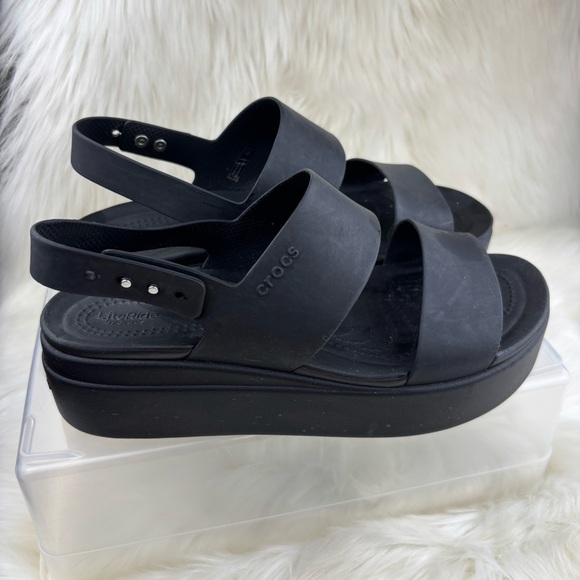 CROCS Women's Wedge Black Double Strap Sandals - Picture 2 of 9